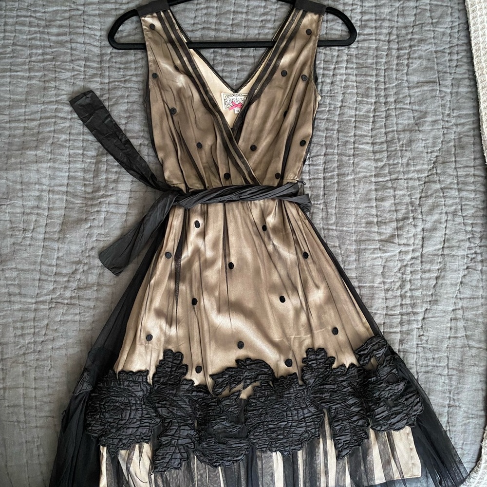 Yoana Baraschi Black Mesh and Lace Polka Dot Dress